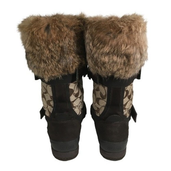 Coach Mariette Winter Snow Boot Sz 6M A7185 Signature Canvas Suede Fur Trim - Picture 6 of 16